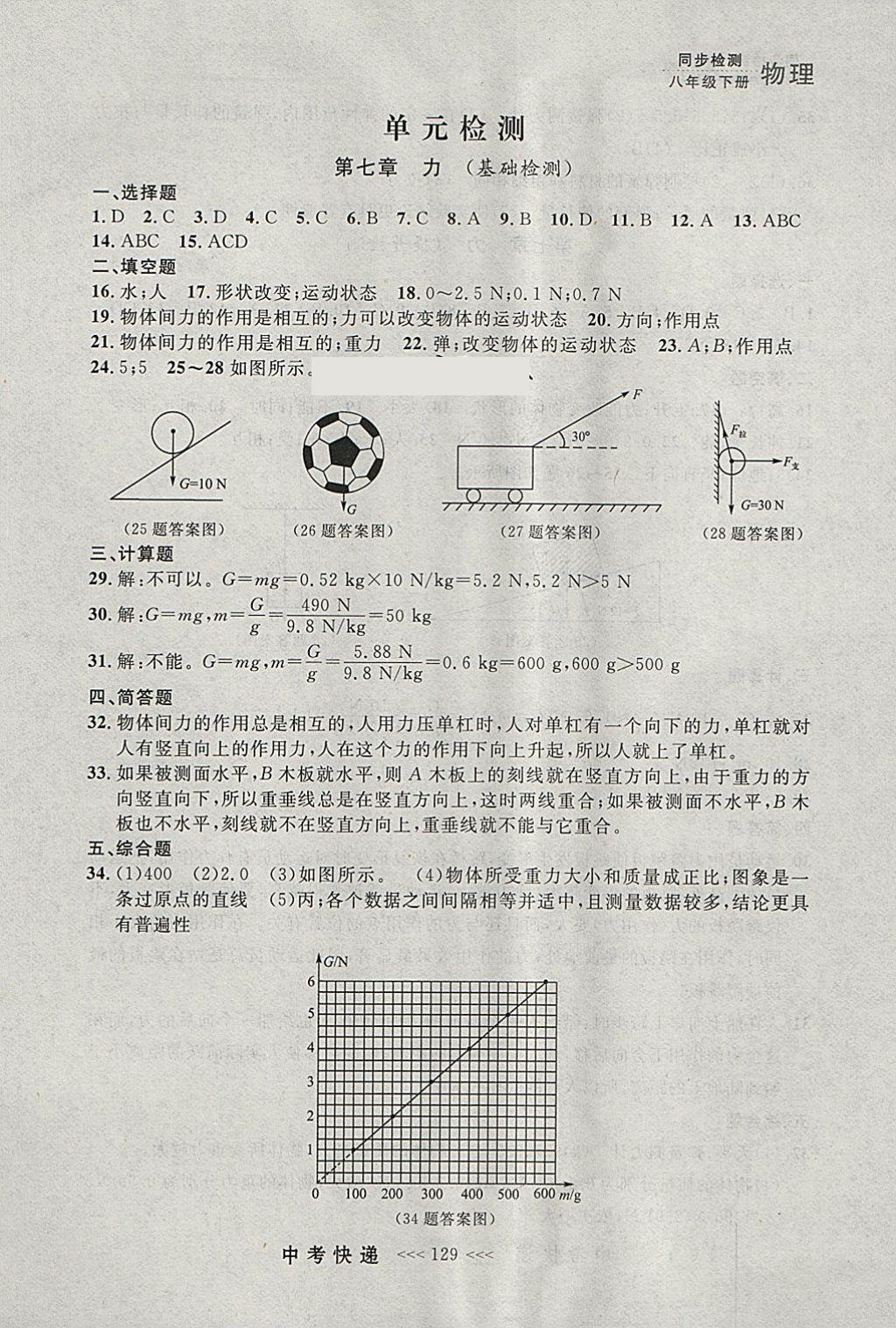 2018年中考快遞同步檢測八年級物理下冊人教版大連專用 參考答案第17頁