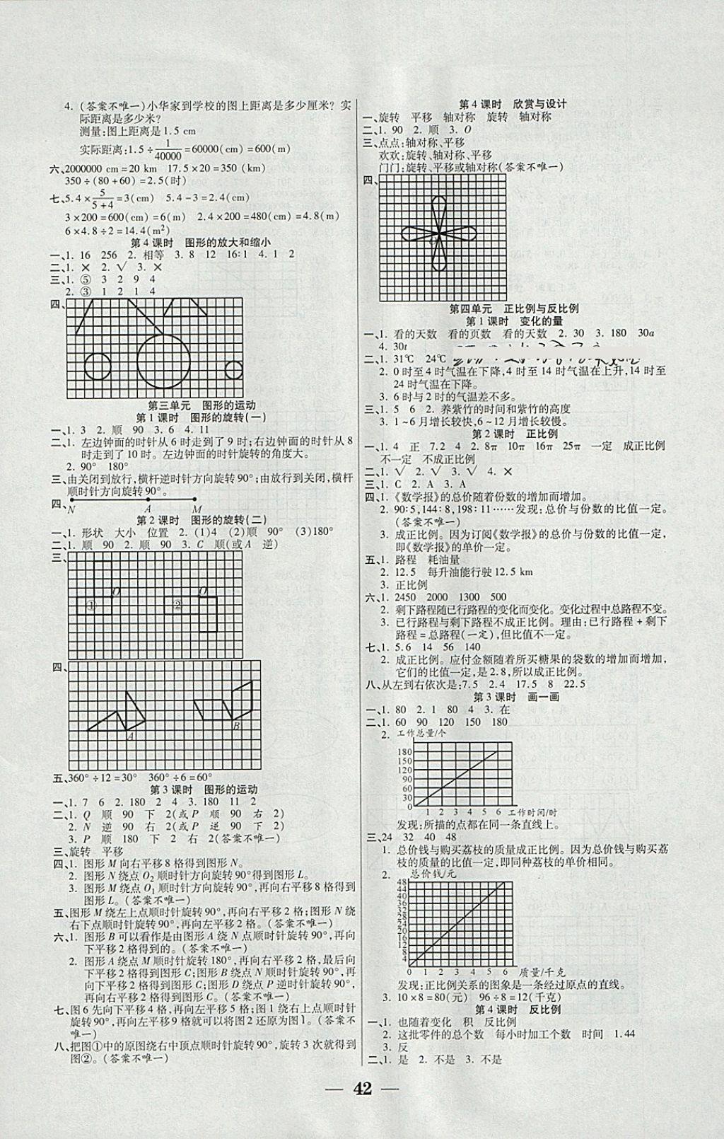 2018年世紀(jì)百通主體課堂小學(xué)課時(shí)同步練習(xí)六年級(jí)數(shù)學(xué)下冊(cè)北師大版 參考答案第2頁