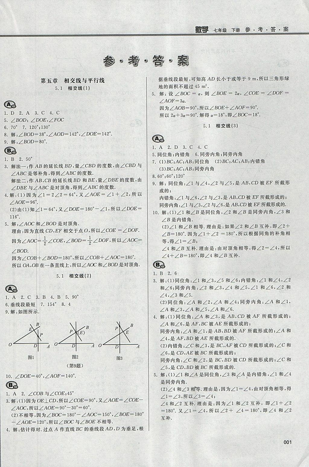 2018年學(xué)習(xí)質(zhì)量監(jiān)測(cè)七年級(jí)數(shù)學(xué)下冊(cè)人教版 參考答案第1頁(yè)