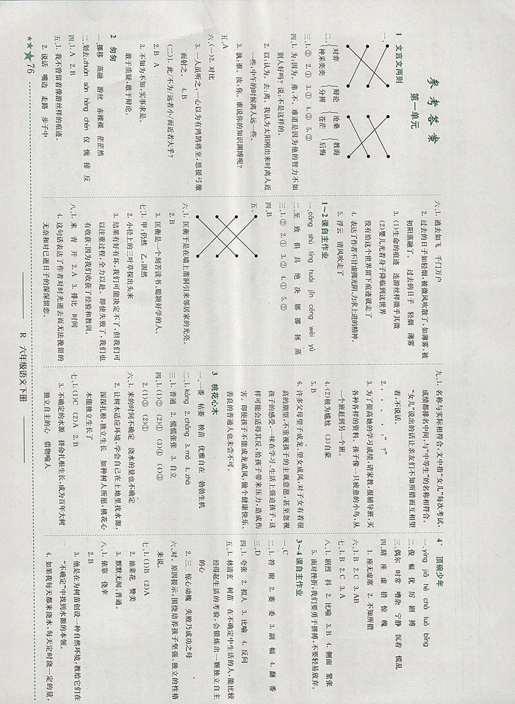 2018年黃岡小狀元作業(yè)本六年級(jí)語(yǔ)文下冊(cè)人教版廣東專版 參考答案第2頁(yè)