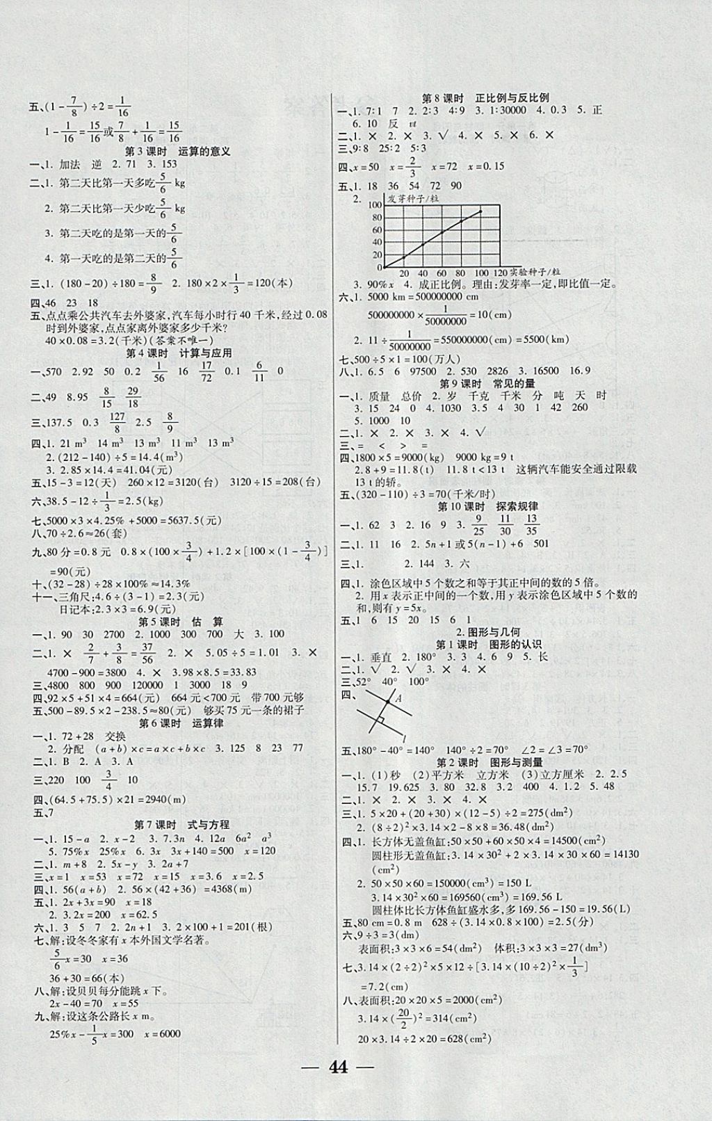 2018年世紀(jì)百通主體課堂小學(xué)課時同步練習(xí)六年級數(shù)學(xué)下冊北師大版 參考答案第4頁