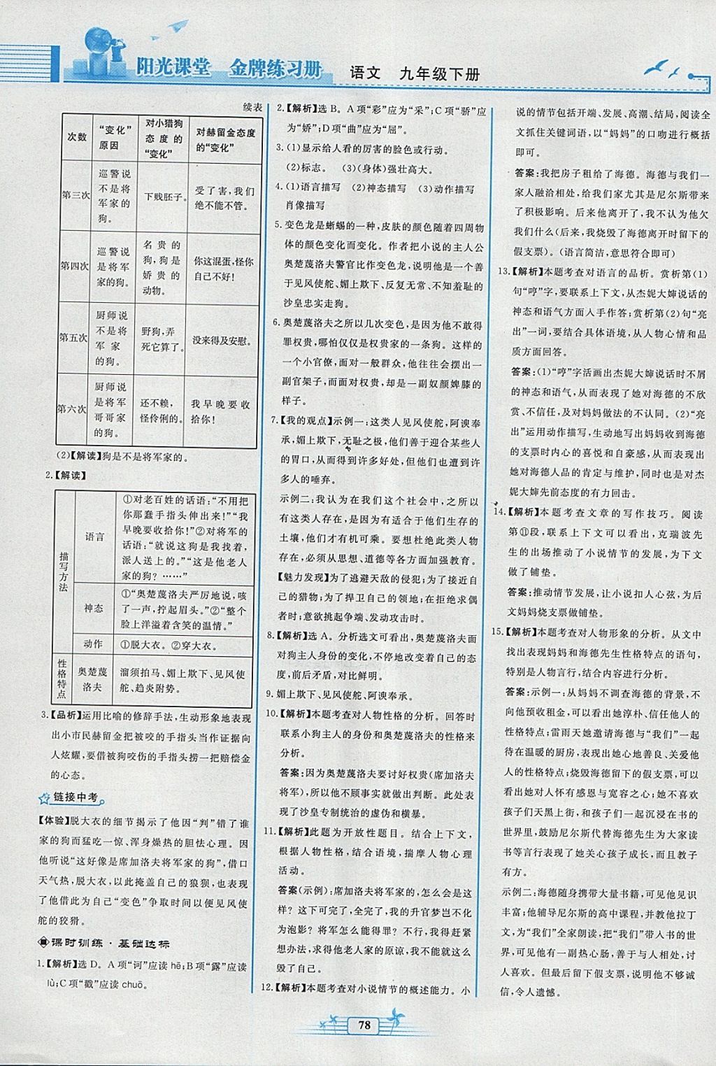 2018年陽(yáng)光課堂金牌練習(xí)冊(cè)九年級(jí)語(yǔ)文下冊(cè)人教版福建專版 參考答案第6頁(yè)