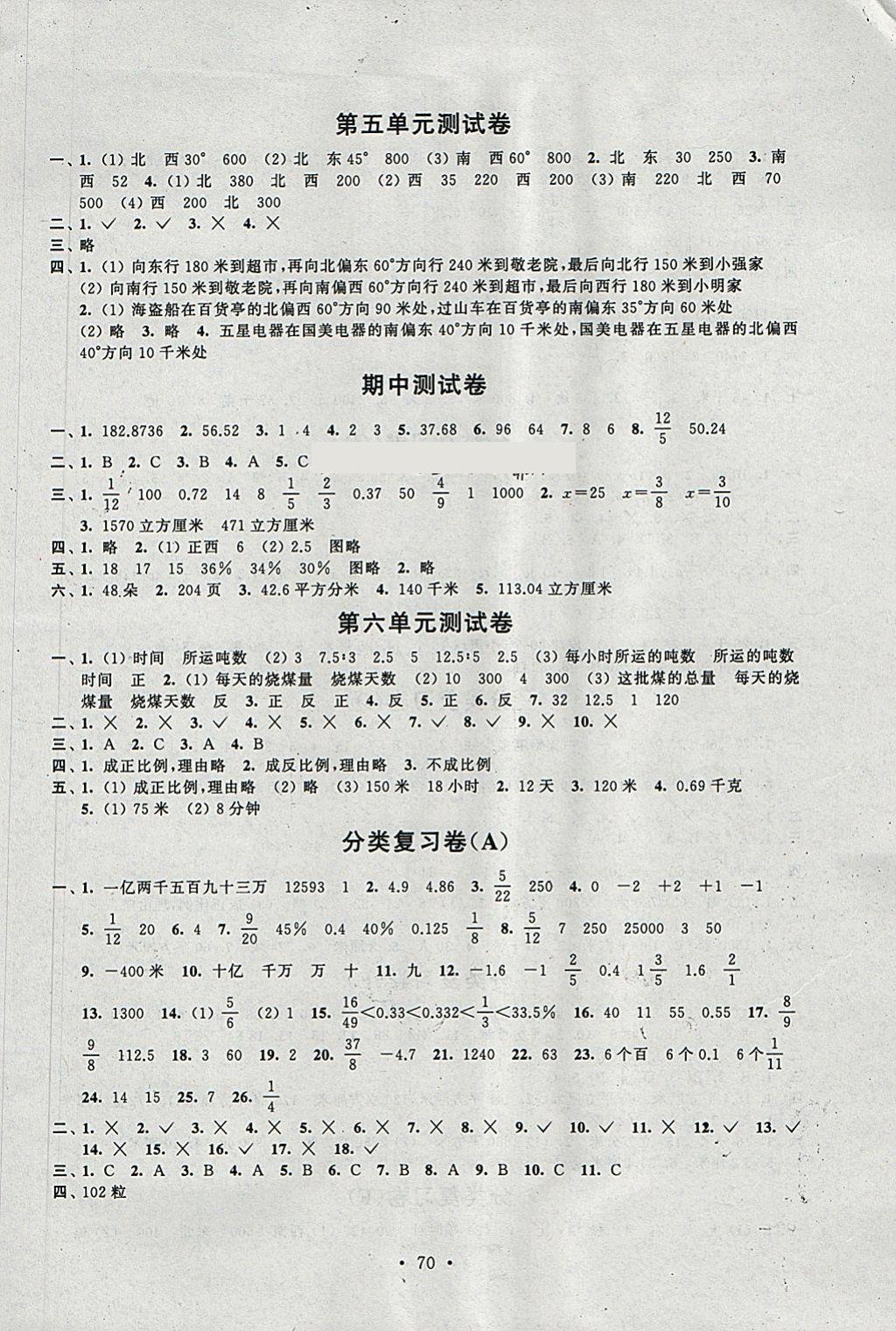 2018年伴你学单元活页卷六年级数学下册 参考答案第2页