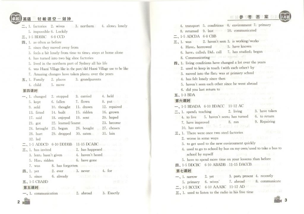 2018年卓越英语轻松课堂一刻钟八年级下册 参考答案第2页