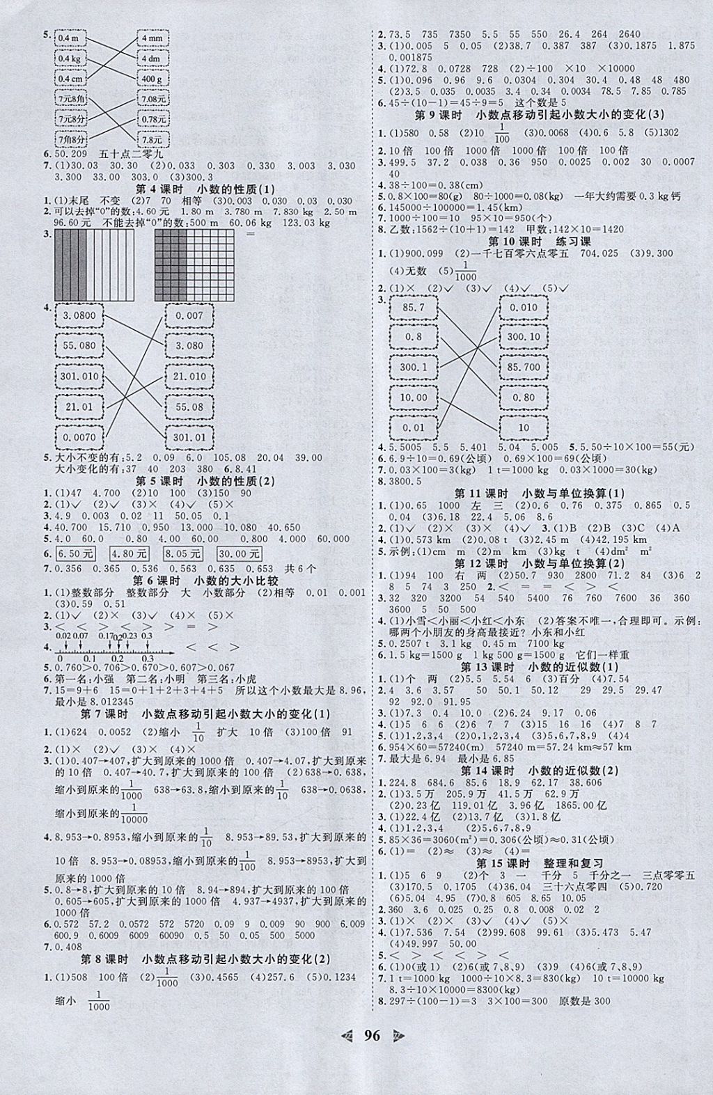 2018年陽光同學(xué)課時(shí)優(yōu)化作業(yè)四年級數(shù)學(xué)下冊人教版浙江專版 參考答案第4頁