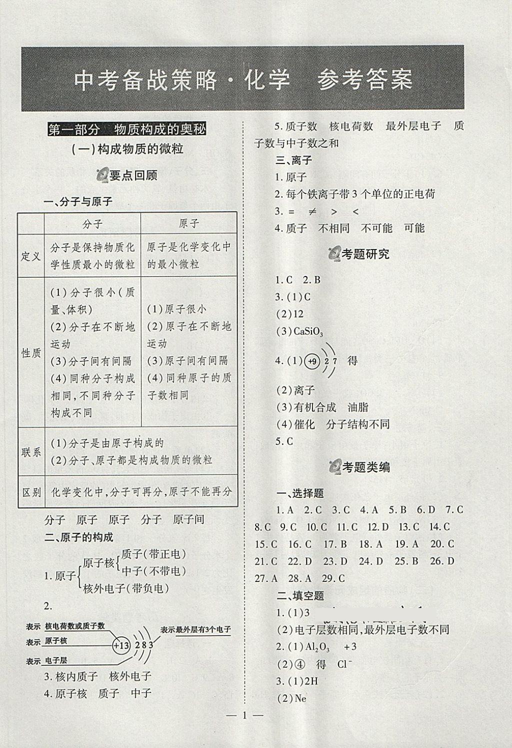 2018年山西省中考中考備戰(zhàn)策略化學(xué) 參考答案第1頁