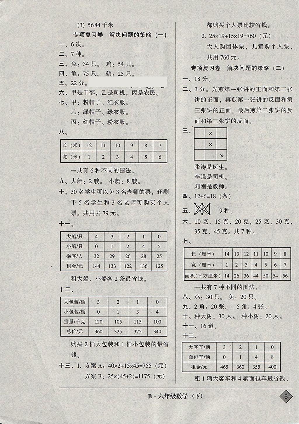 2018年统一标准试卷单元模拟测试六年级数学下册 参考答案第5页