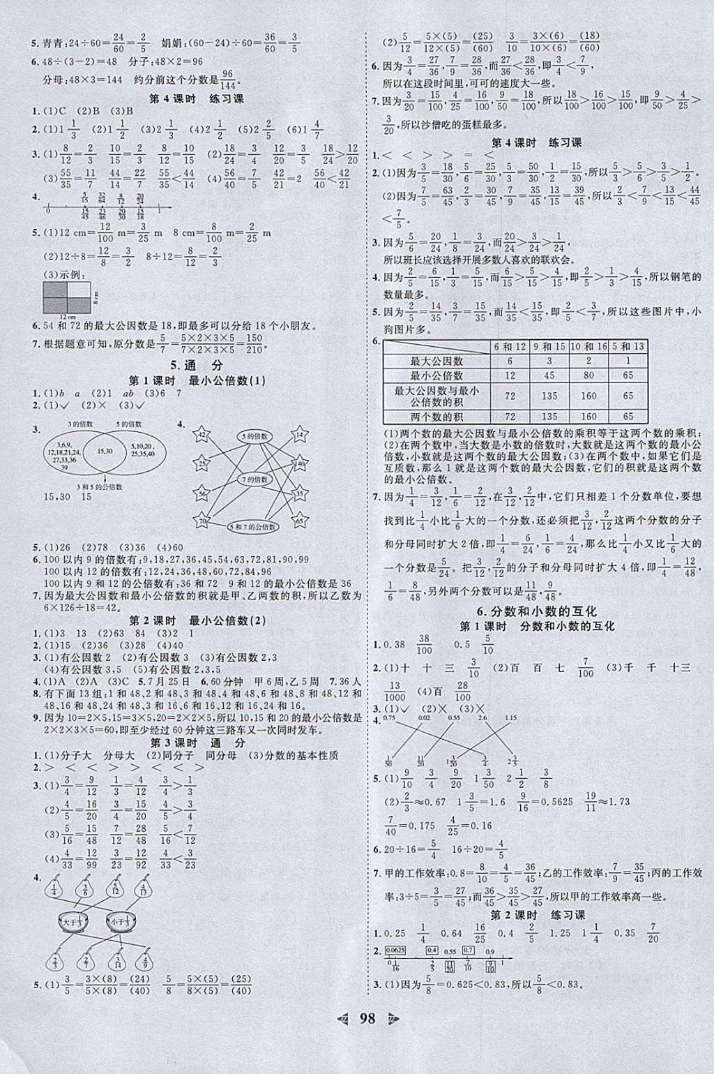 2018年阳光同学课时优化作业五年级数学下册人教版浙江专版 参考答案第4页