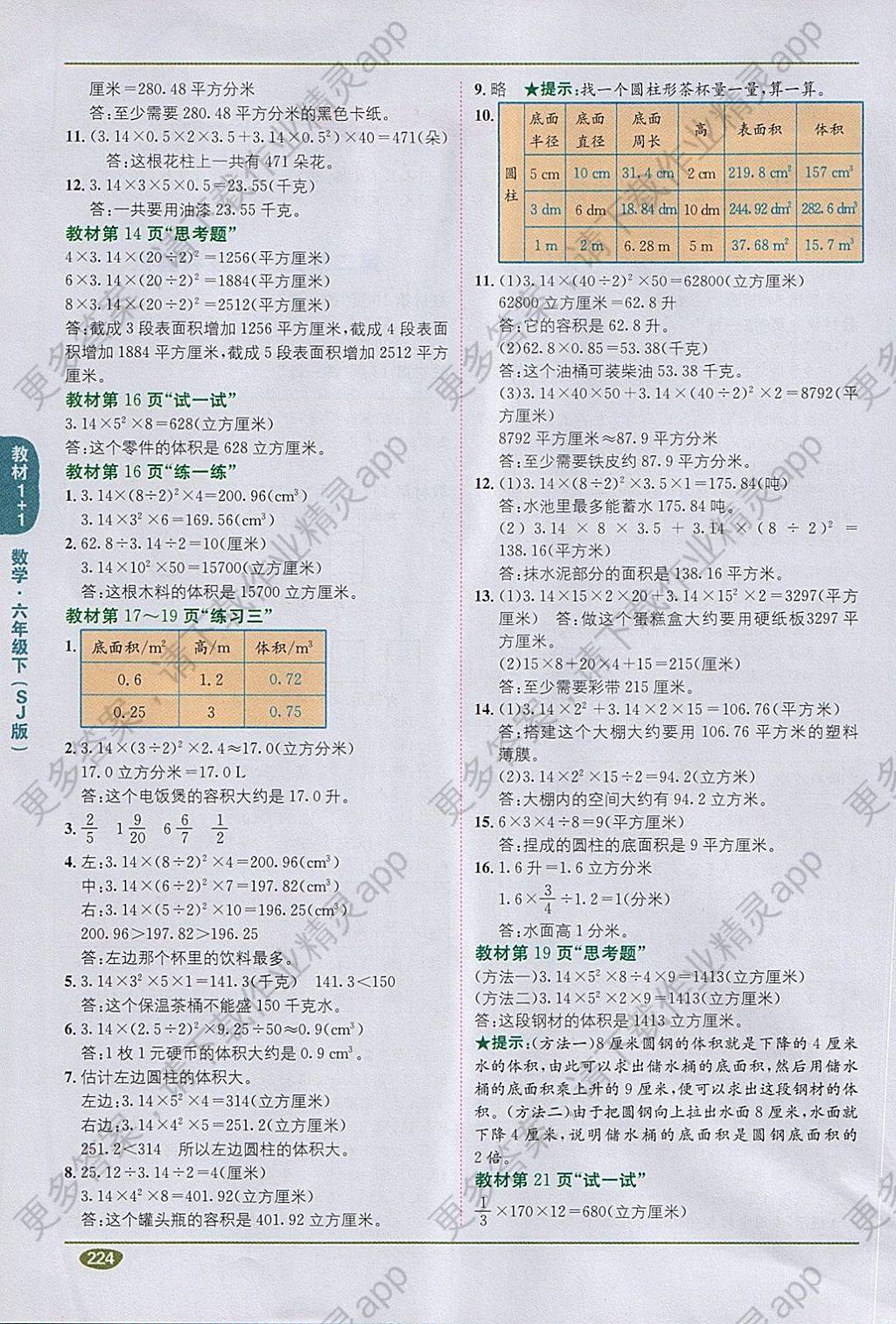 2018年课本苏教版六年级数学下册答案——青夏教育网