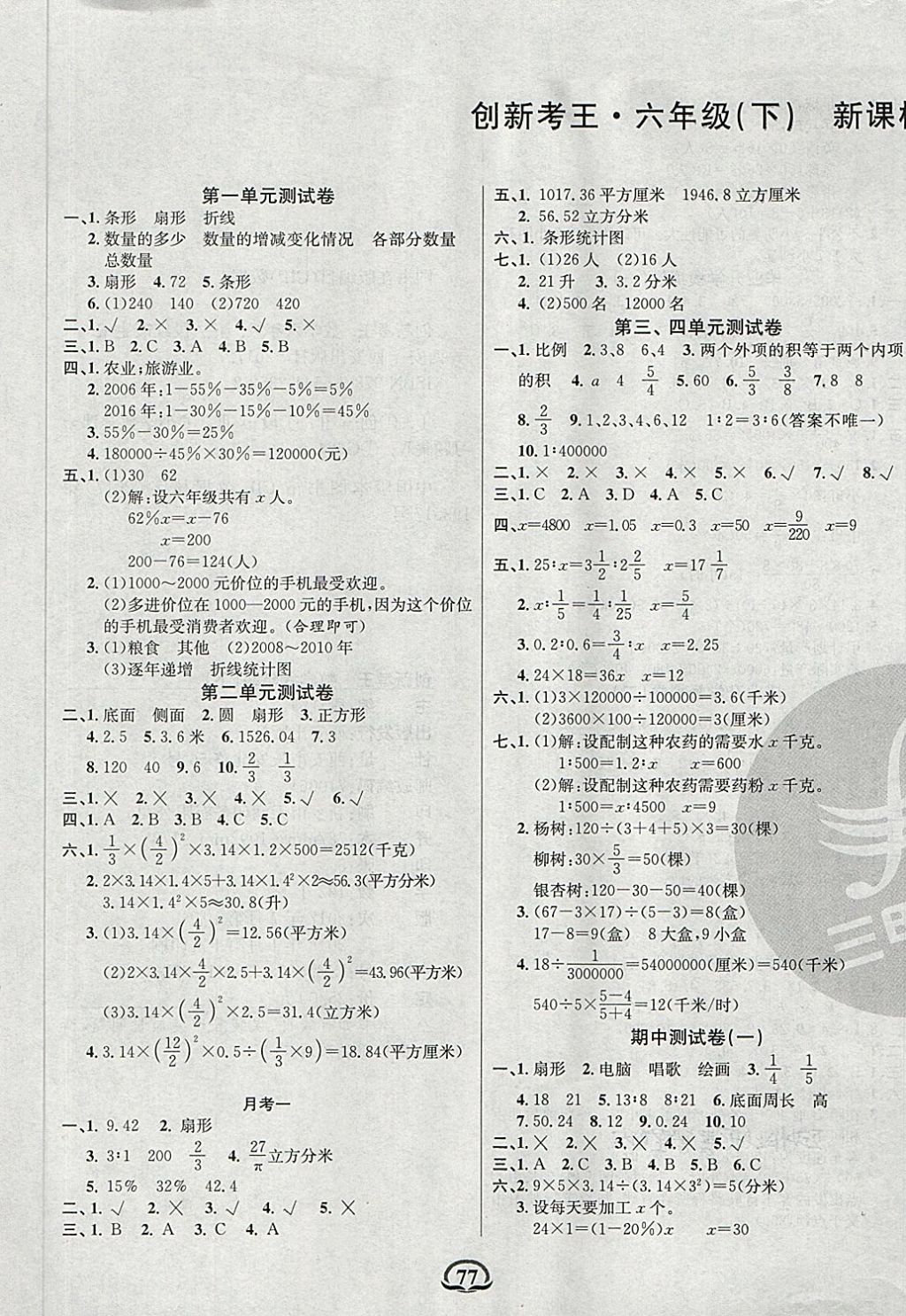 2018年创新考王完全试卷六年级数学下册苏教版 第1页