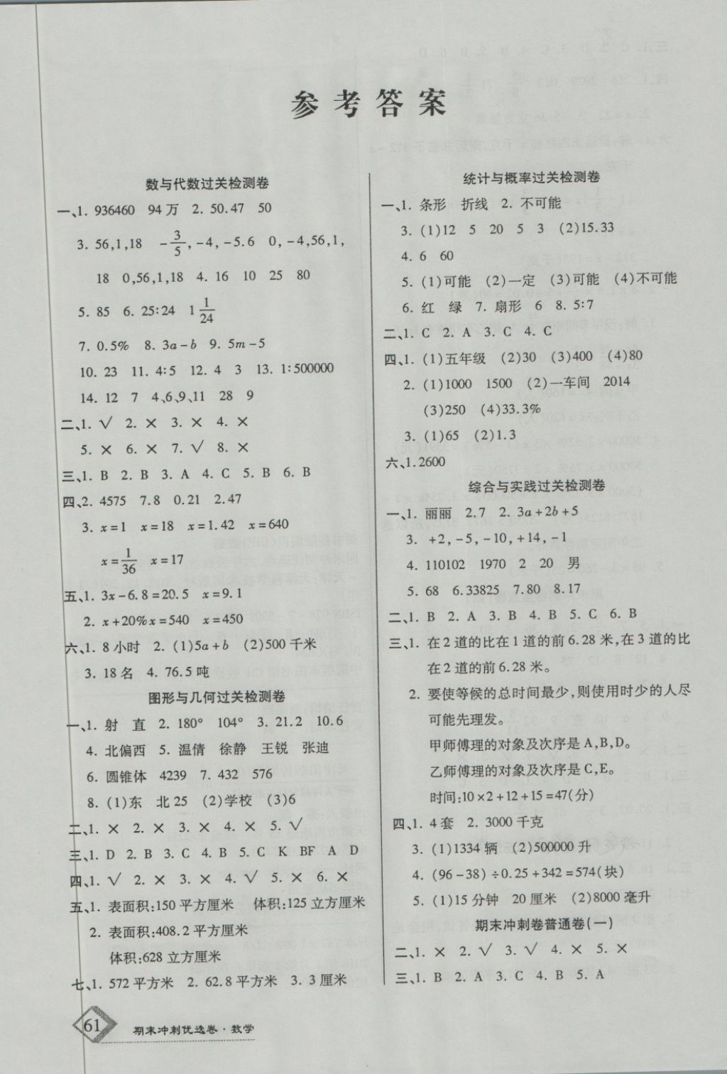 2018年培优优选卷期末冲刺100分六年级数学下册人教版