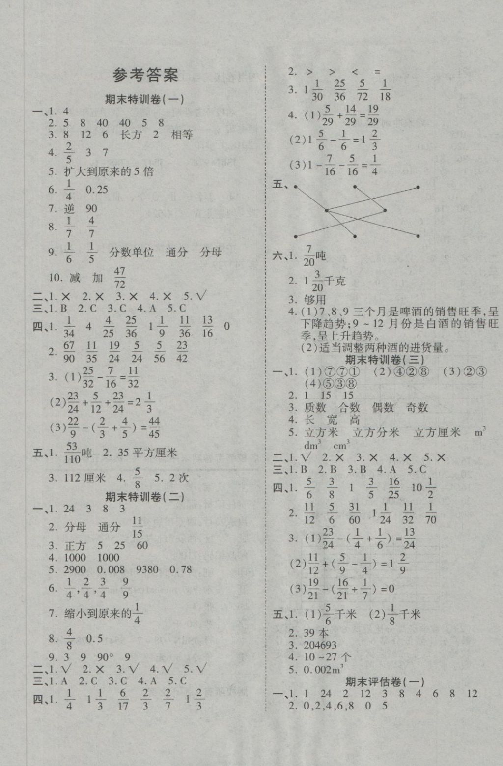 2018年名校练考卷期末冲刺卷五年级数学下册人教版答案—青夏教育