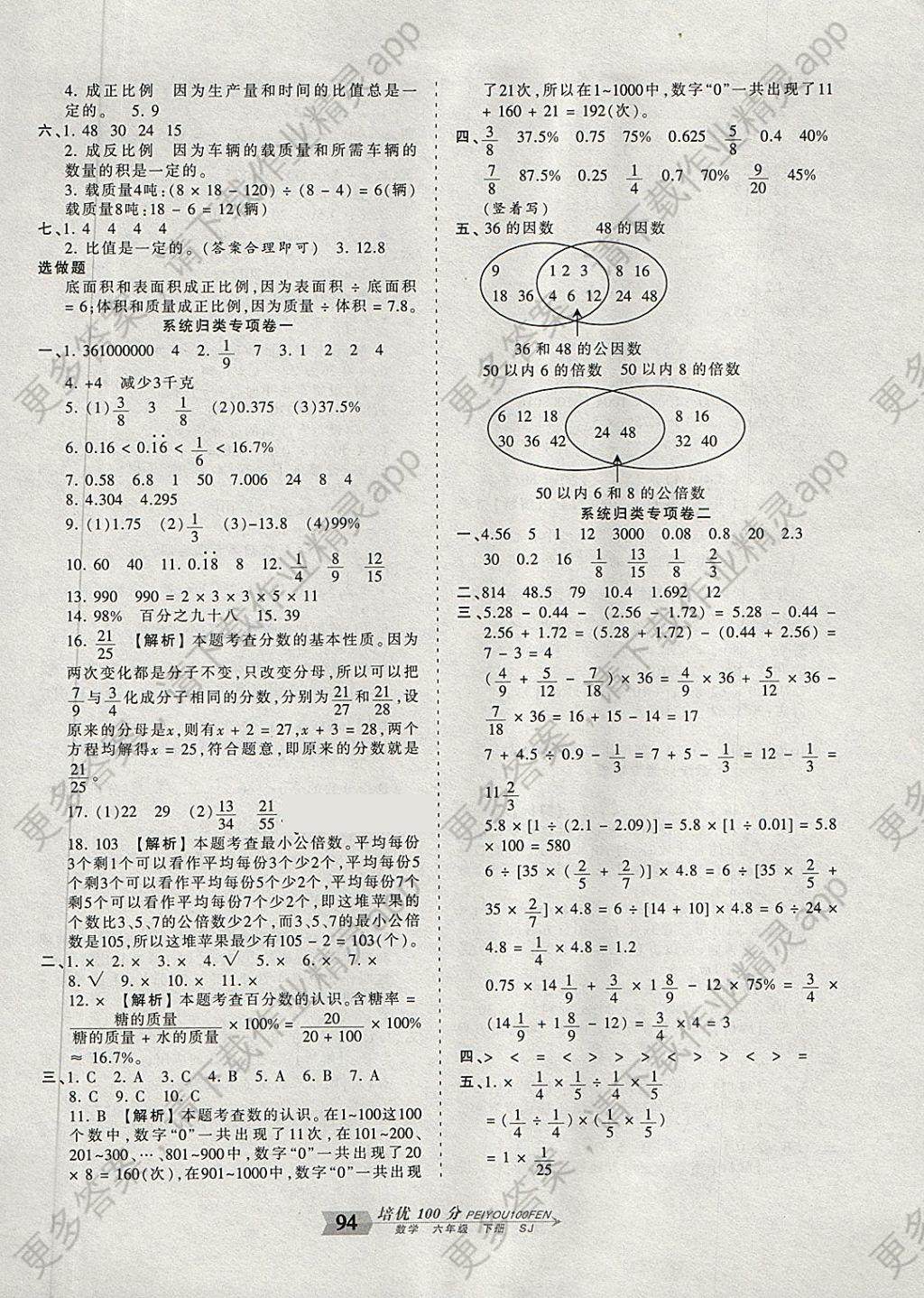 2018年王朝霞培优100分六年级数学下册苏教版