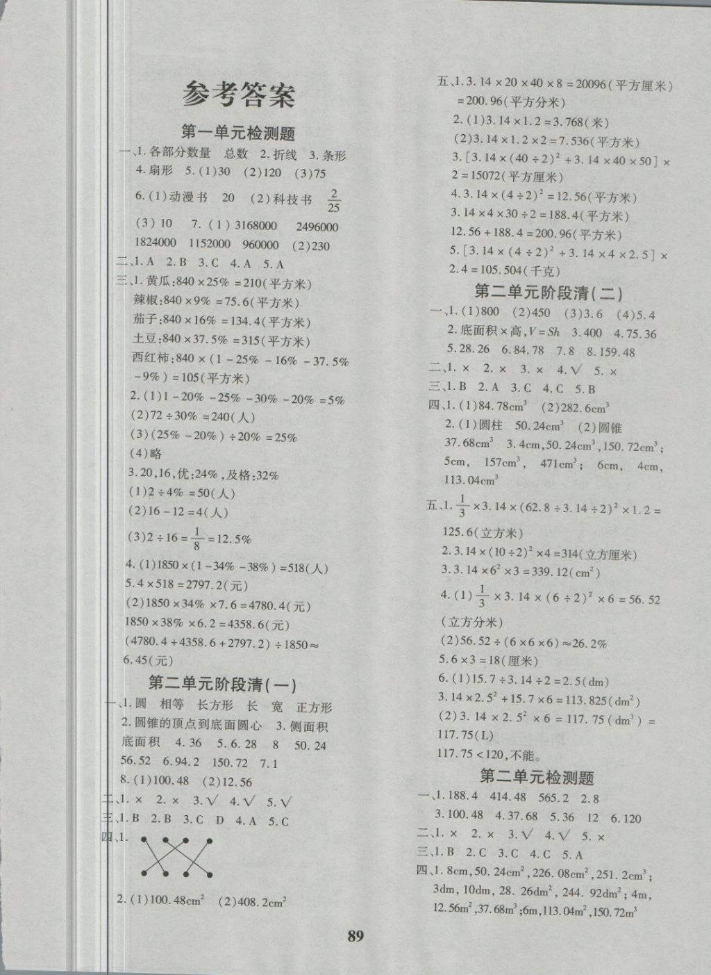 2018年教育世家状元卷六年级数学下册苏教版