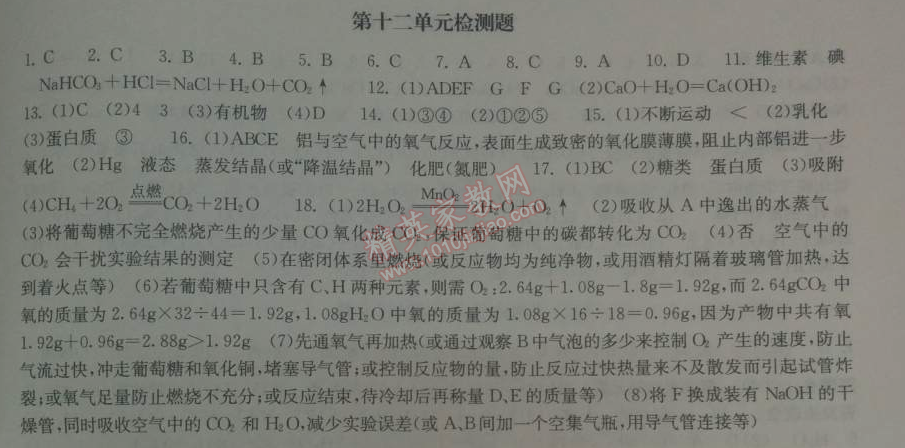 2014年长江作业本同步练习册九年级化学下册人教版 第十二单元检测题