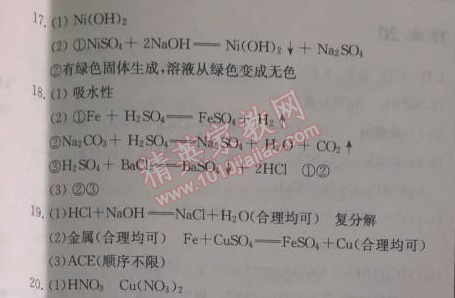 2014年啟東中學(xué)作業(yè)本九年級(jí)化學(xué)下冊(cè)人教版 作業(yè)30