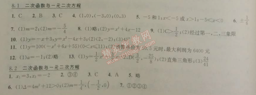 2014年長江作業(yè)本同步練習(xí)冊九年級數(shù)學(xué)下冊北師大版 8