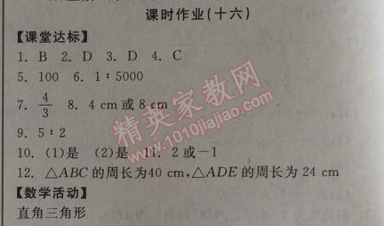 2014年全品學練考九年級數(shù)學上冊華師大版 課時作業(yè)16