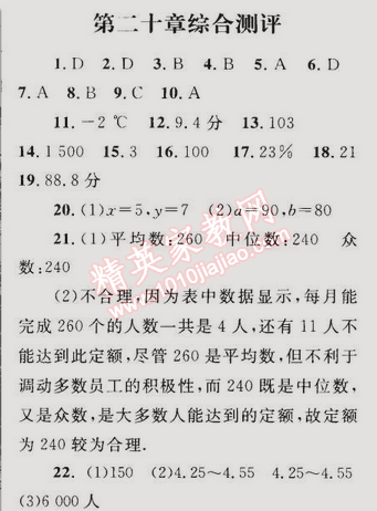 2015年同步輕松練習(xí)八年級數(shù)學(xué)下冊人教版 第二十章綜合評價