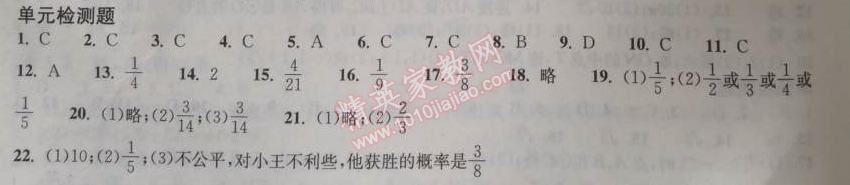 2014年長江作業(yè)本同步練習(xí)冊九年級數(shù)學(xué)上冊人教版 單元檢測題