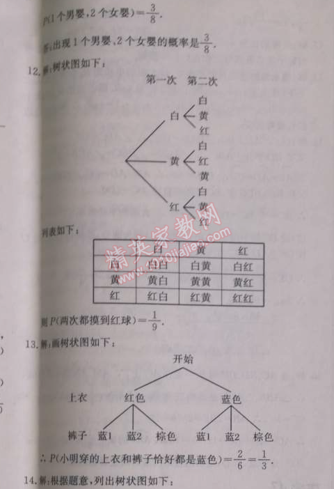 2014年啟東中學(xué)作業(yè)本九年級(jí)數(shù)學(xué)上冊(cè)人教版 作業(yè)五十一