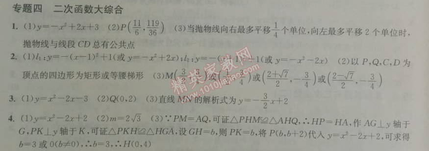 2014年长江作业本同步练习册九年级数学下册人教版 专题四