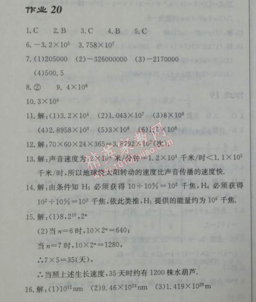 2014年啟東中學(xué)作業(yè)本七年級數(shù)學(xué)上冊人教版 作業(yè)二十