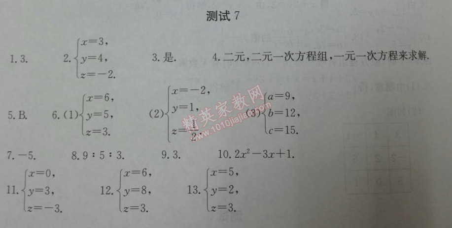 2014年学习探究诊断七年级数学下册人教版 测试七