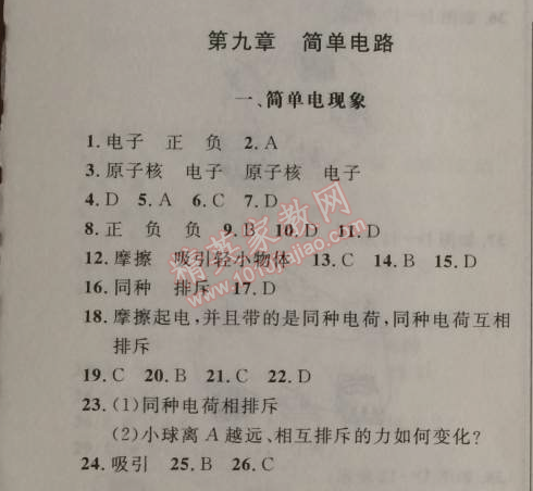 2014年新課改課堂作業九年級物理全一冊北京課改版 第九章1
