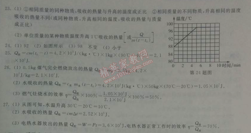 2014年长江作业本同步练习册九年级物理下册北师大版 专题一