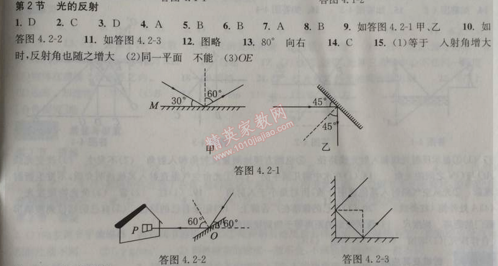 2014年長江作業(yè)本同步練習(xí)冊(cè)八年級(jí)物理上冊(cè)人教版 第四章