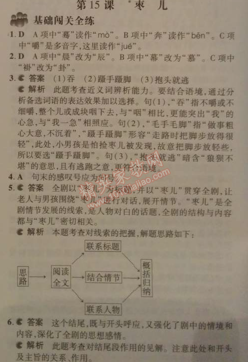 2014年5年中考3年模擬初中語文九年級下冊人教版 15、棗兒（孫鴻）