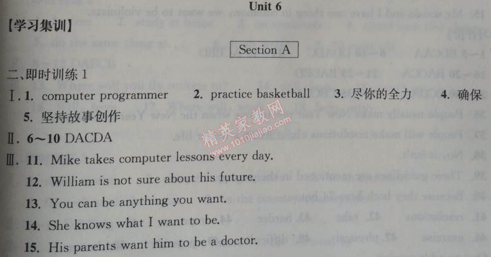 2014年长江作业本同步练习册八年级英语上册人教版 6单元