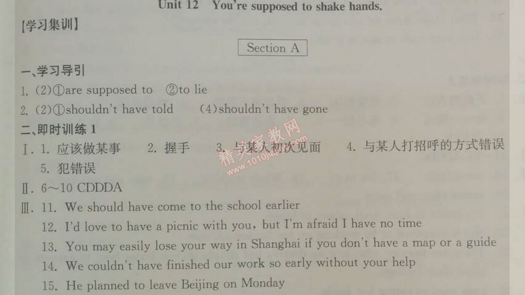 2014年長江作業(yè)本同步練習冊九年級英語下冊人教版 12單元1