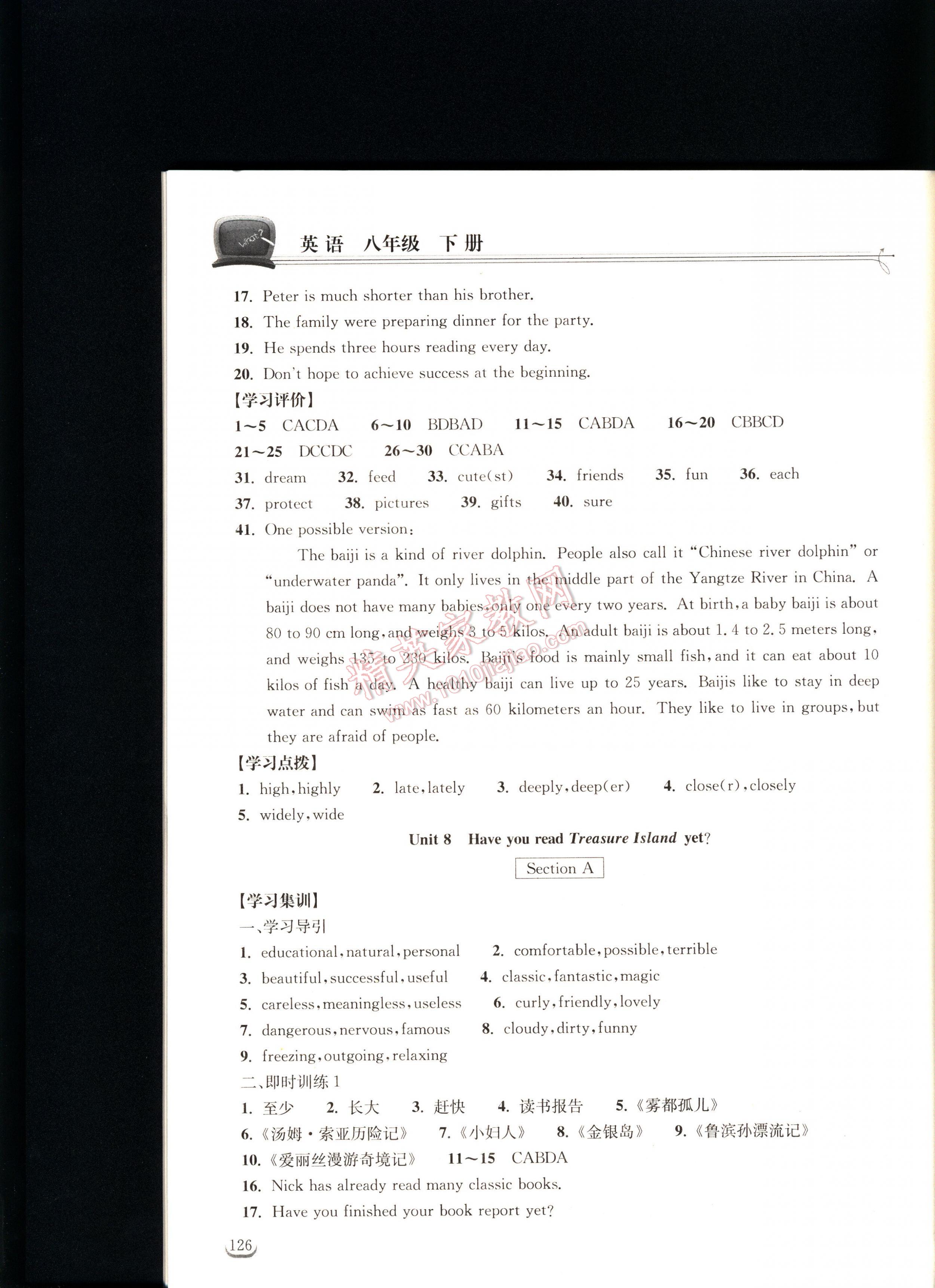 2016长江作业本同步练习册英语八年级下册人教版 第126页