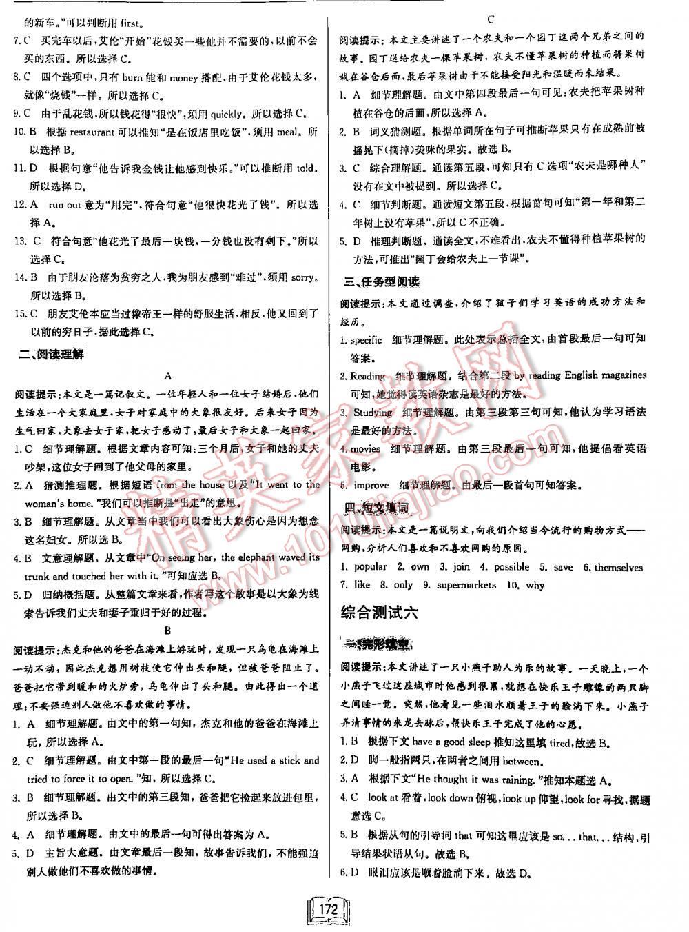 2016年啟東中學(xué)作業(yè)本英語專項(xiàng)訓(xùn)練英語3閱讀理解和完形填空 第172頁(yè)