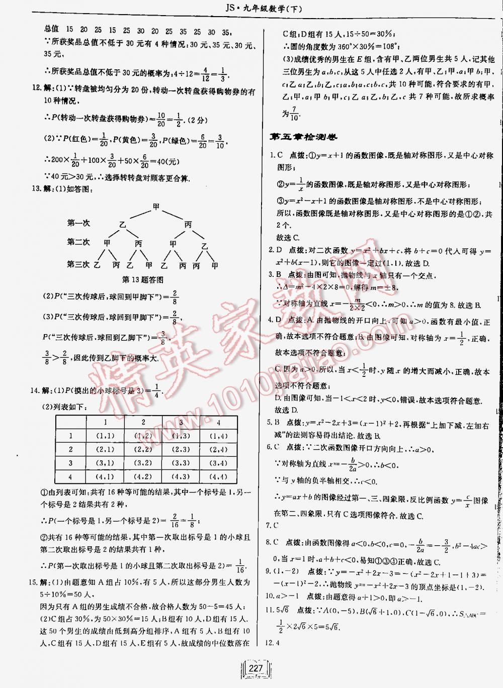 2016年啟東中學作業(yè)本九年級數(shù)學下冊江蘇版 第227頁