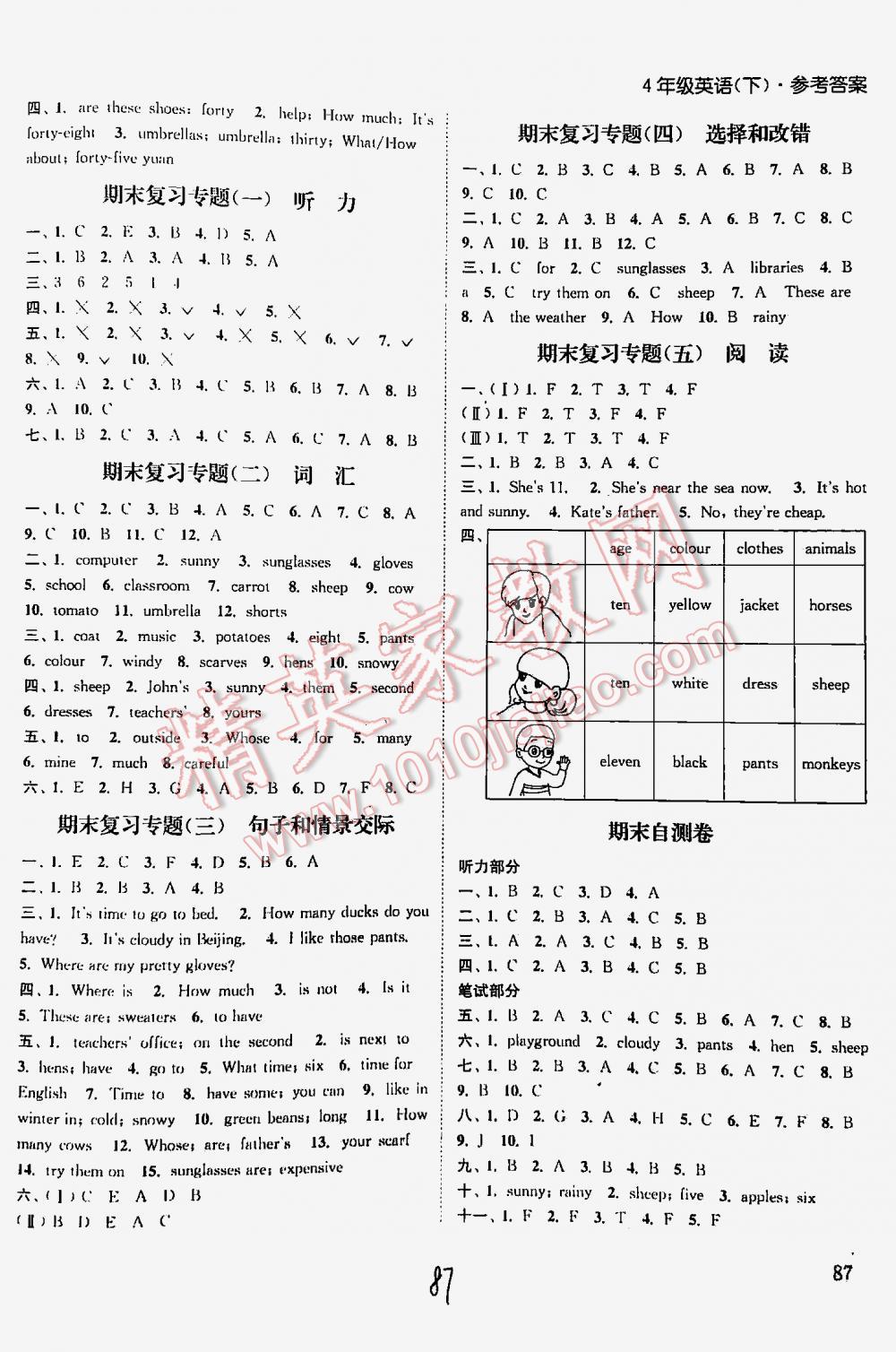 2016年通城學典課時作業(yè)本四年級英語下冊人教PEP版 第87頁