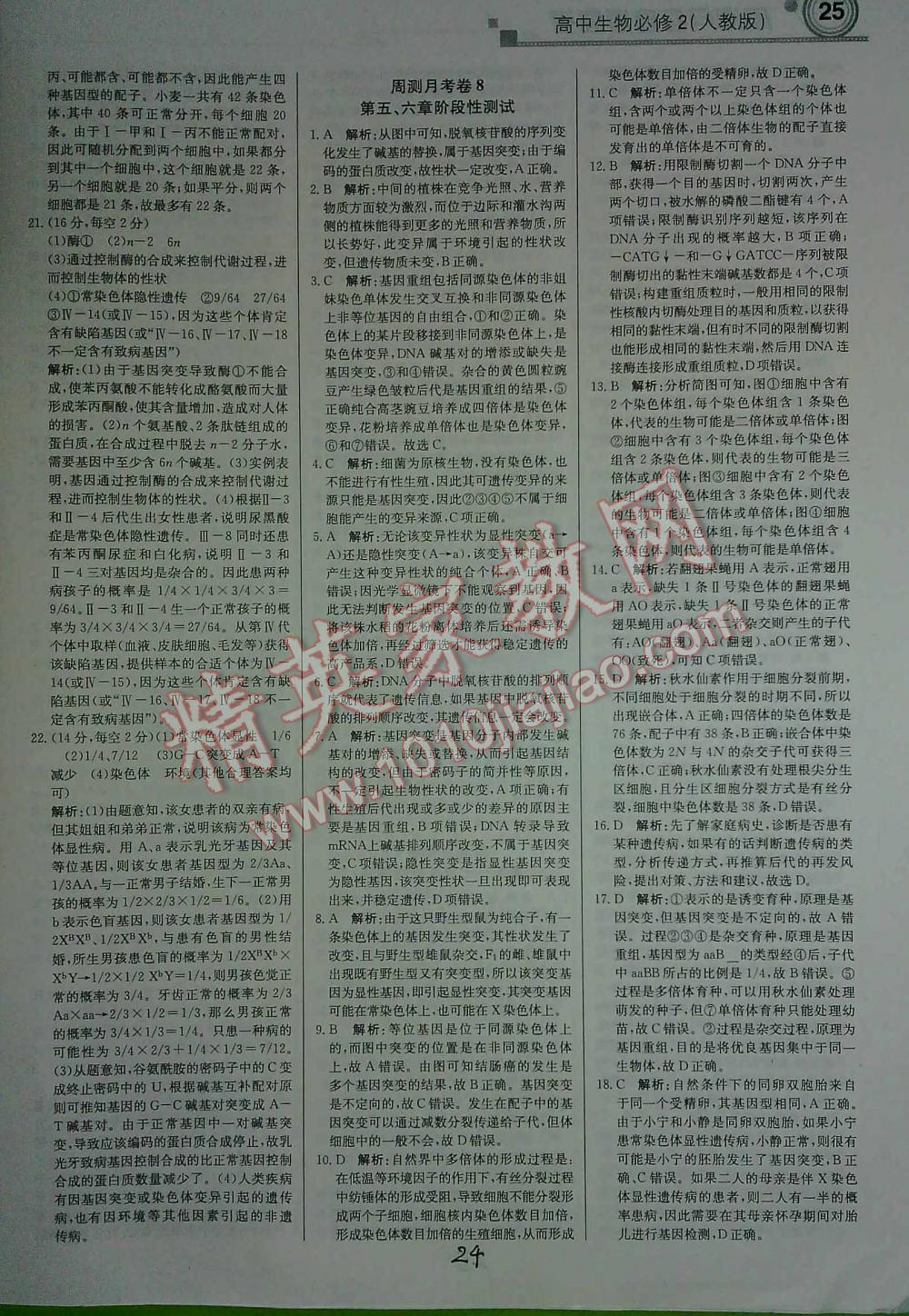 2016年輕巧奪冠直通書系周測(cè)月考直通高考高中生物必修2人教版 第24頁(yè)