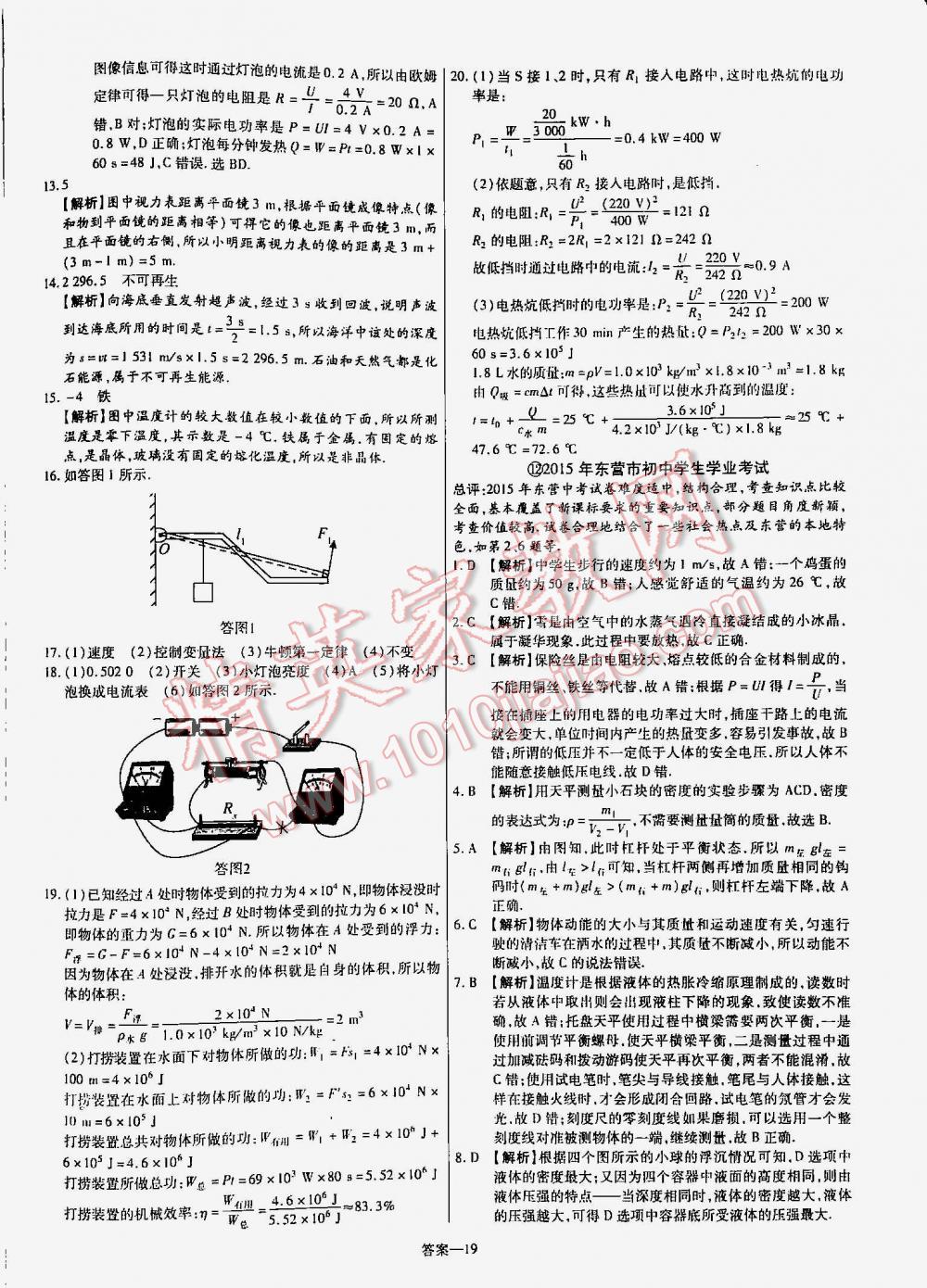 2016年金考卷山東中考45套匯編物理 第19頁