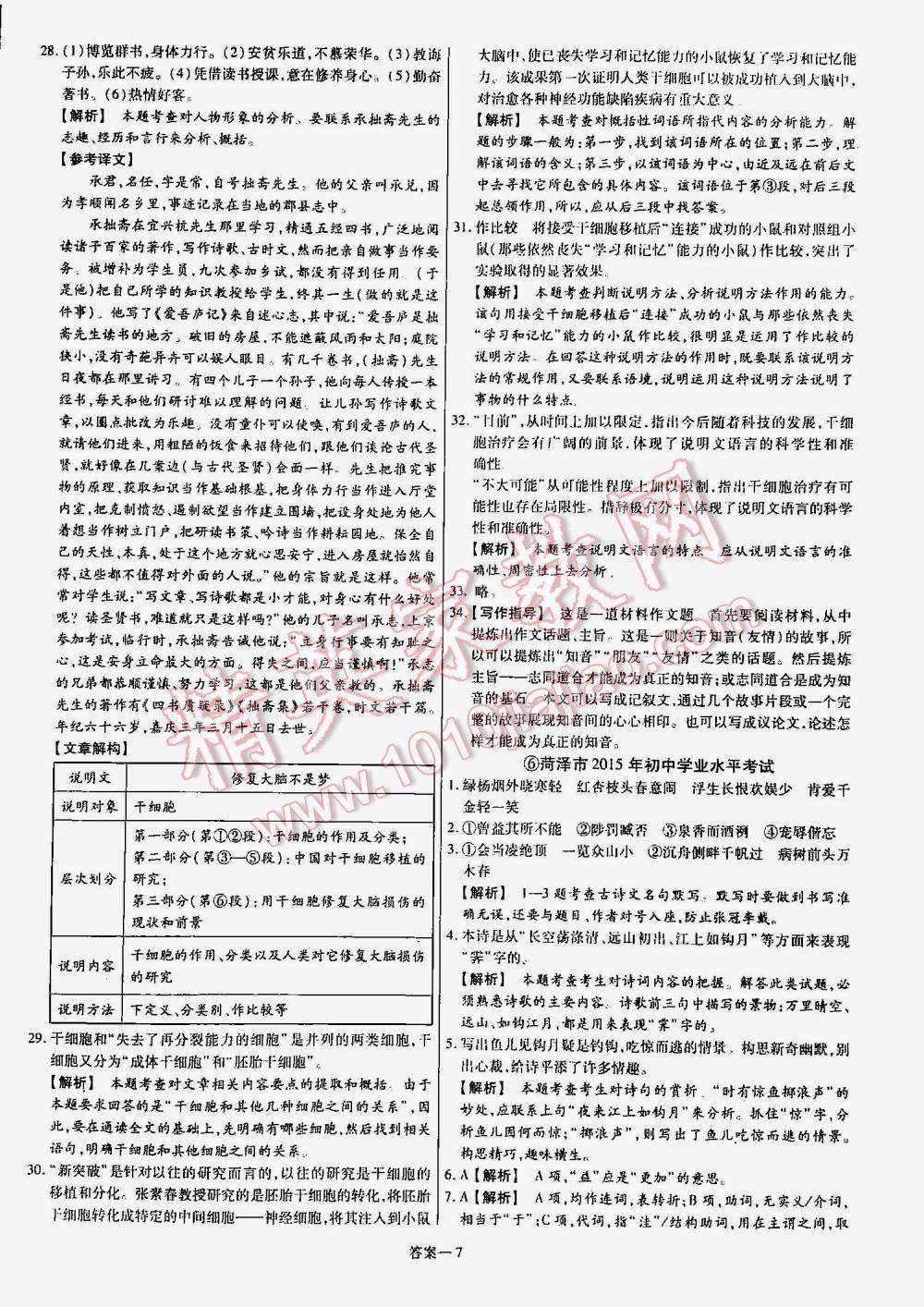 2016年金考卷山東中考45套匯編語文 第7頁