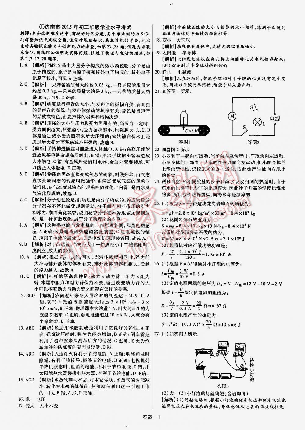 2016年金考卷山東中考45套匯編物理 第1頁(yè)