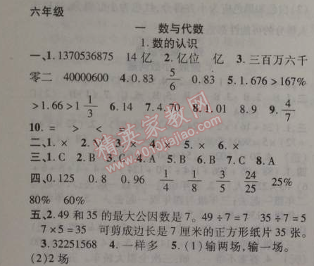 2014年学年总复习假期训练营六年级数学 数与代数1