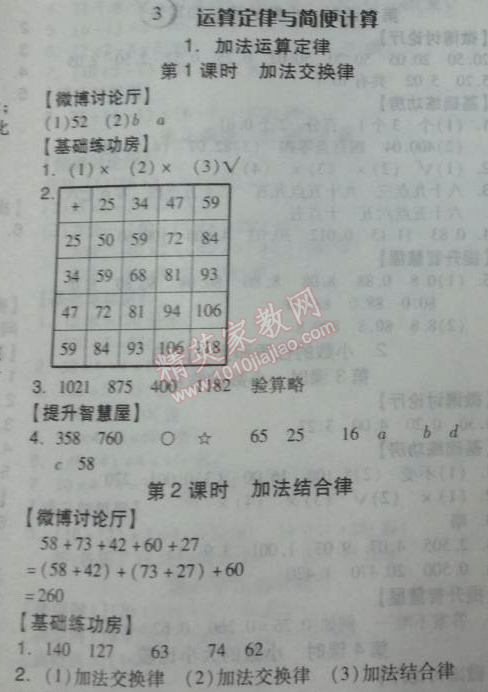 2014年全品學(xué)練考四年級數(shù)學(xué)下冊人教版 運算定律與簡便計算1