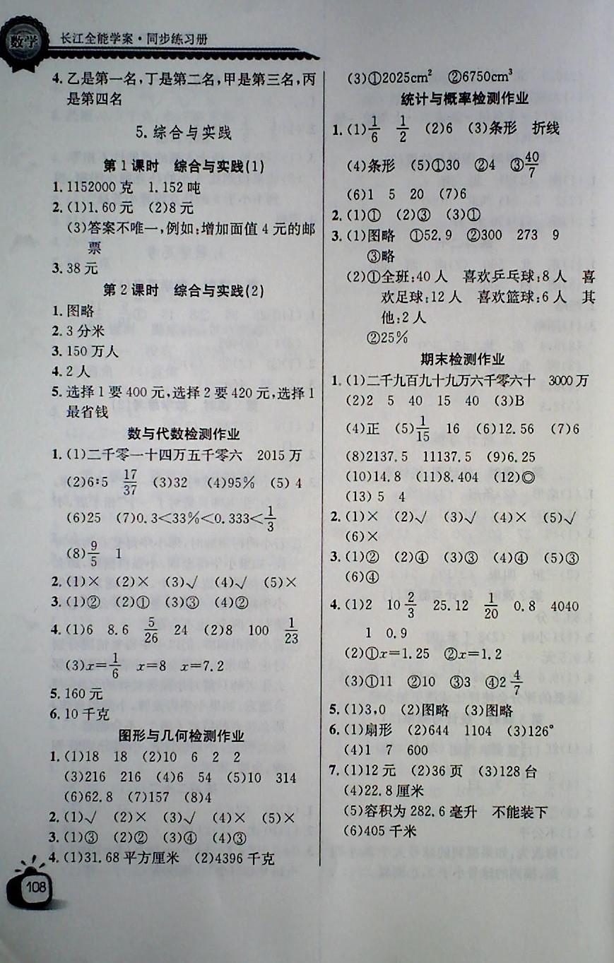 2018年长江全能学案同步练习册六年级数学下册人教版 第10页