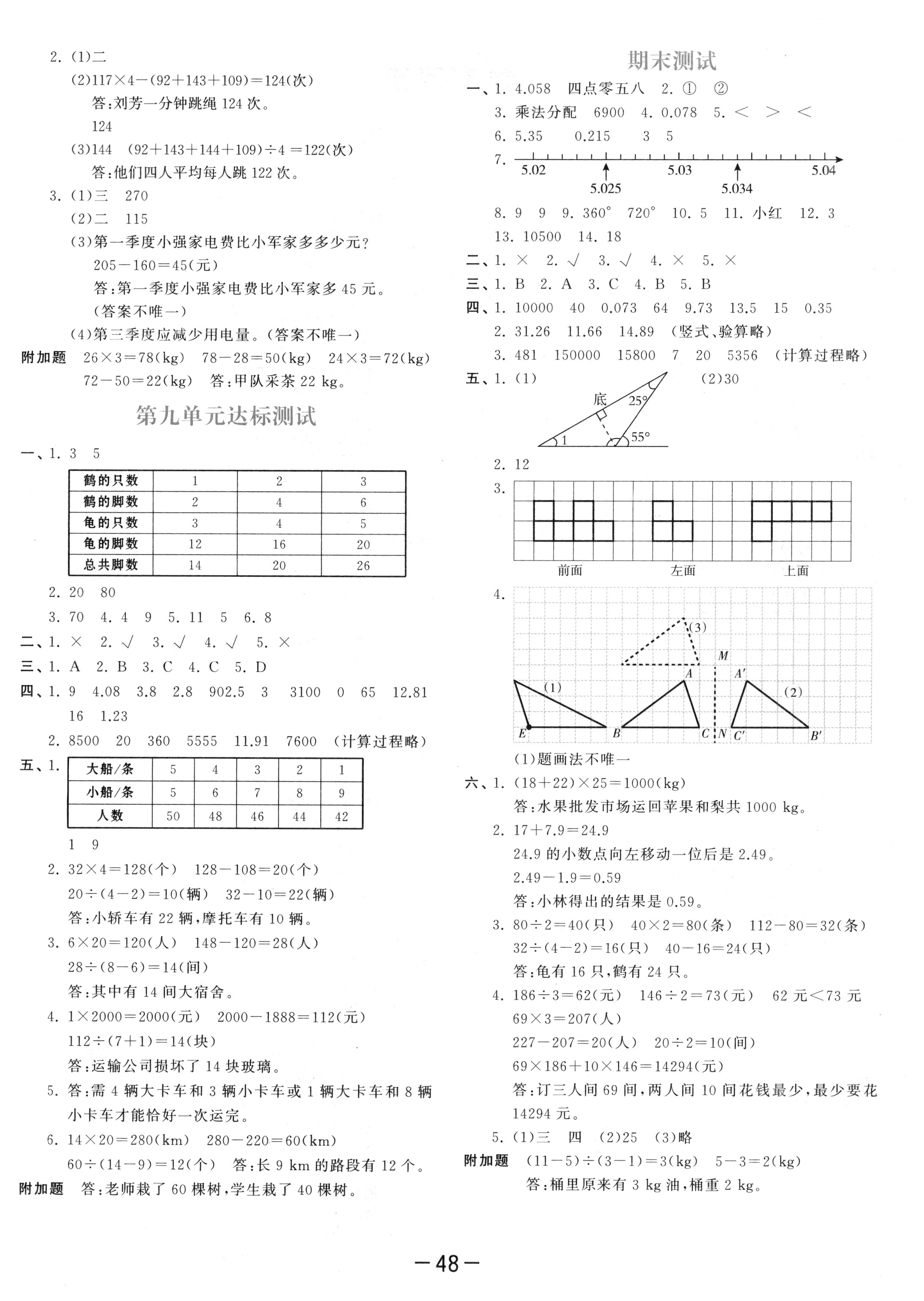 2018年53天天練四年級(jí)數(shù)學(xué)下冊人教版 參考答案第44頁