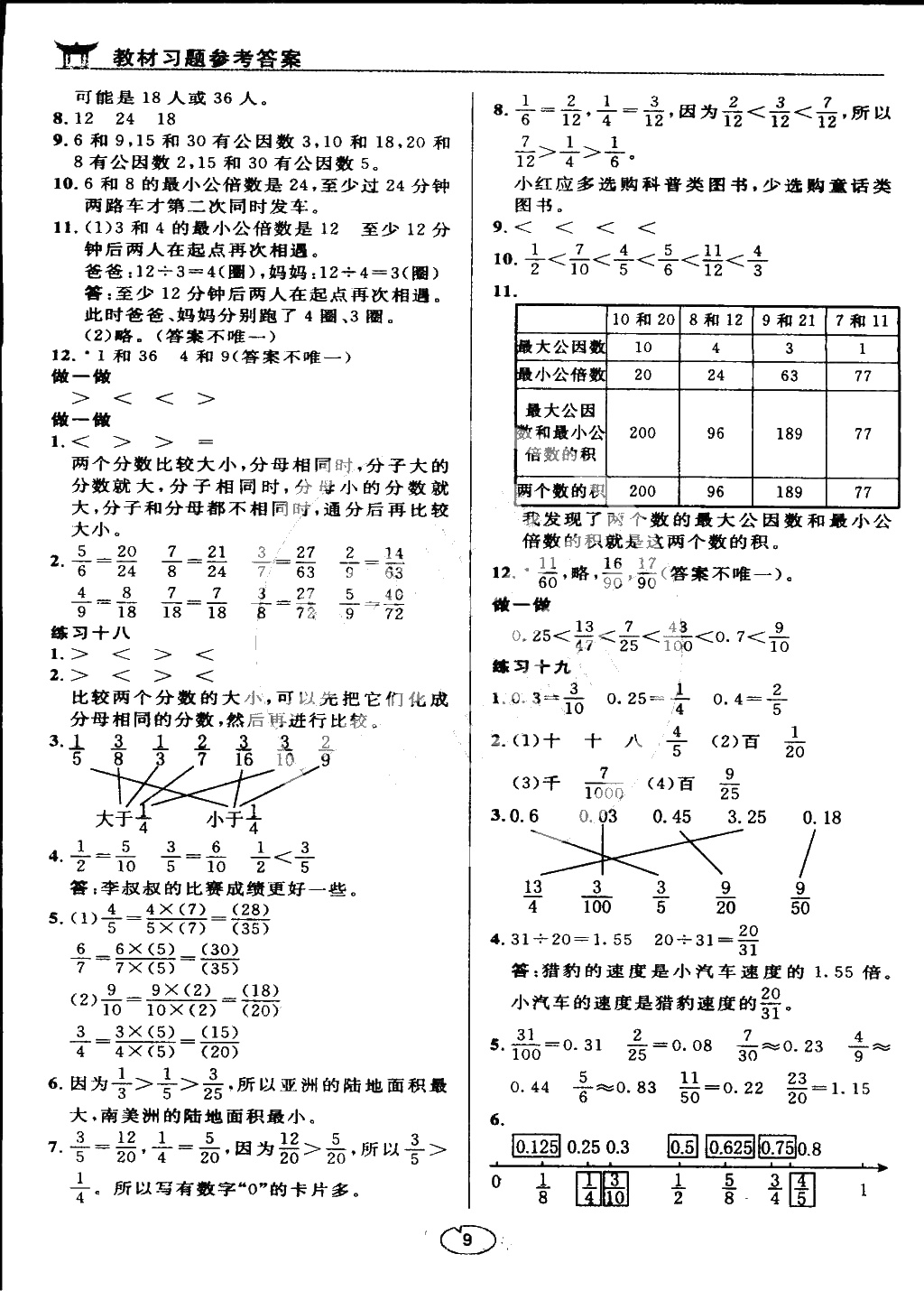 课本五年级数学下册人教版 参考答案第9页