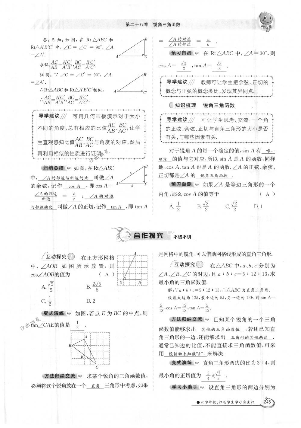 2018年金太阳导学案九年级数学全一册人教版 第243页