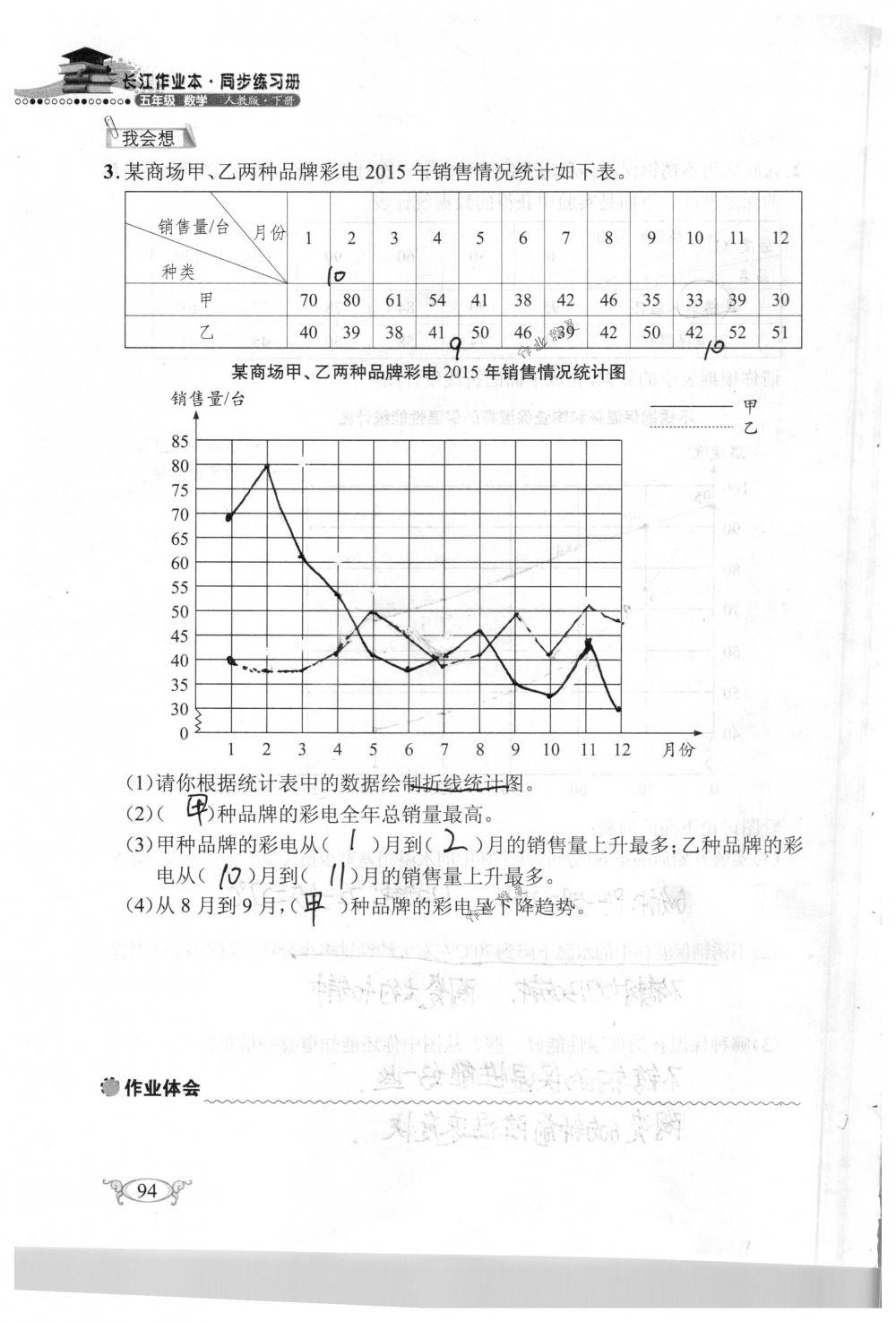 2018年長江作業(yè)本同步練習(xí)冊五年級數(shù)學(xué)下冊人教版 第94頁