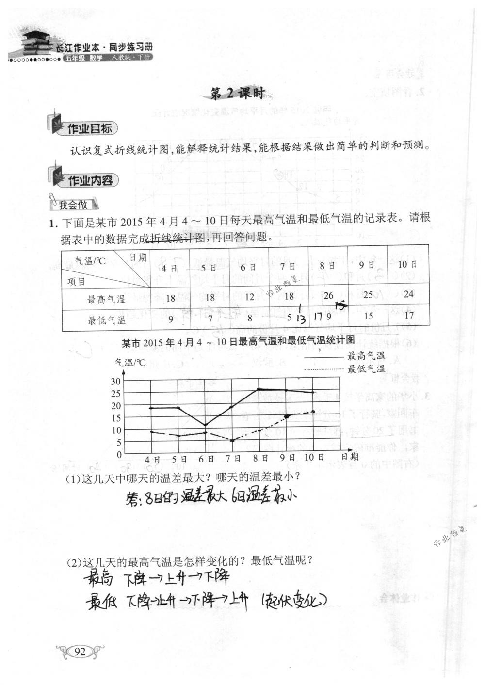 2018年长江作业本同步练习册五年级数学下册人教版 第92页
